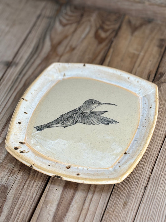Beige Hummingbird Plate - AnnaPoloDesign