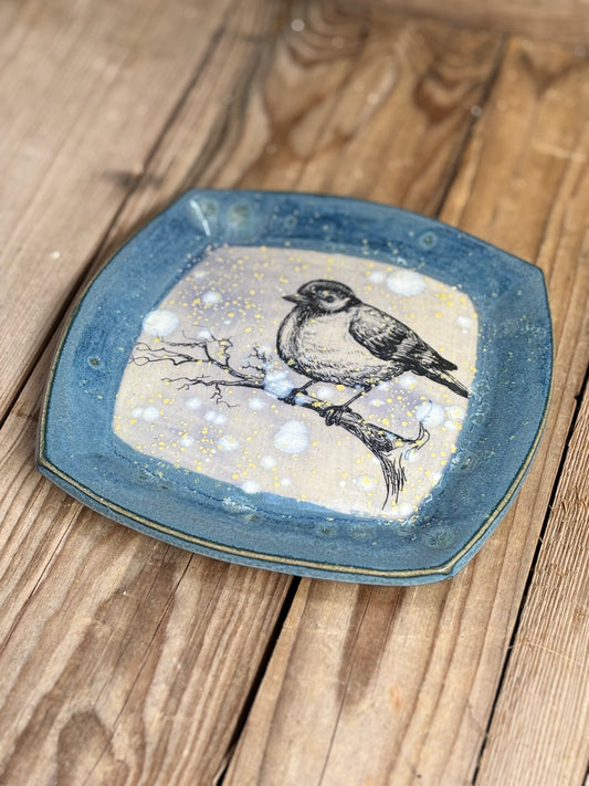 Blue Bird Snowflakes Plate - AnnaPoloDesign