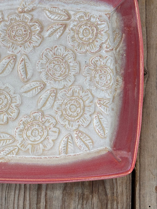 Yellow Red Flowerstamped Plate - AnnaPoloDesign