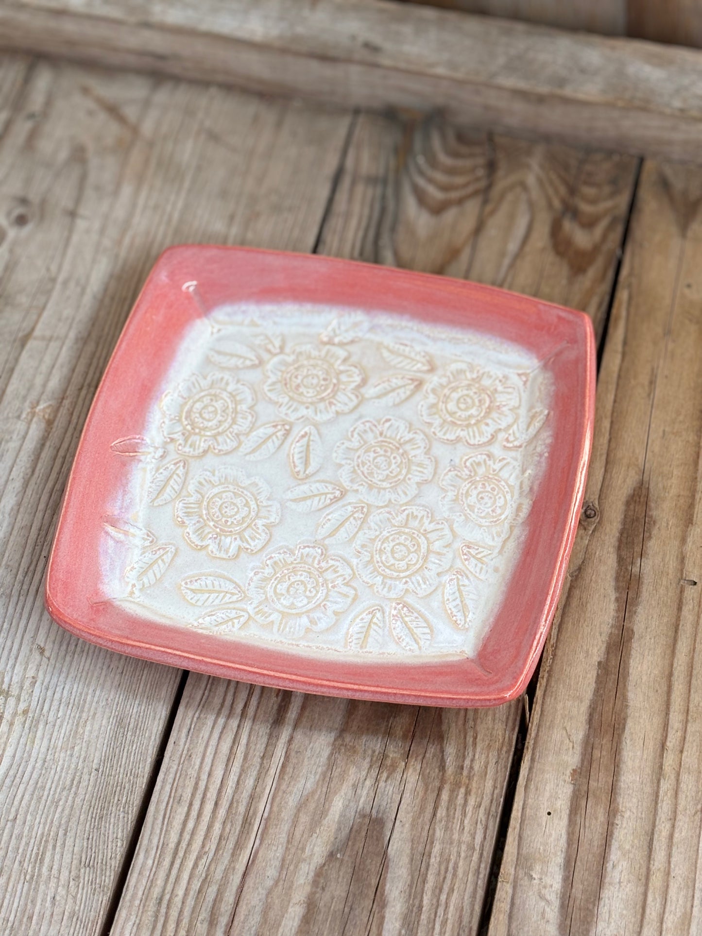 Yellow Red Flowerstamped Plate - AnnaPoloDesign