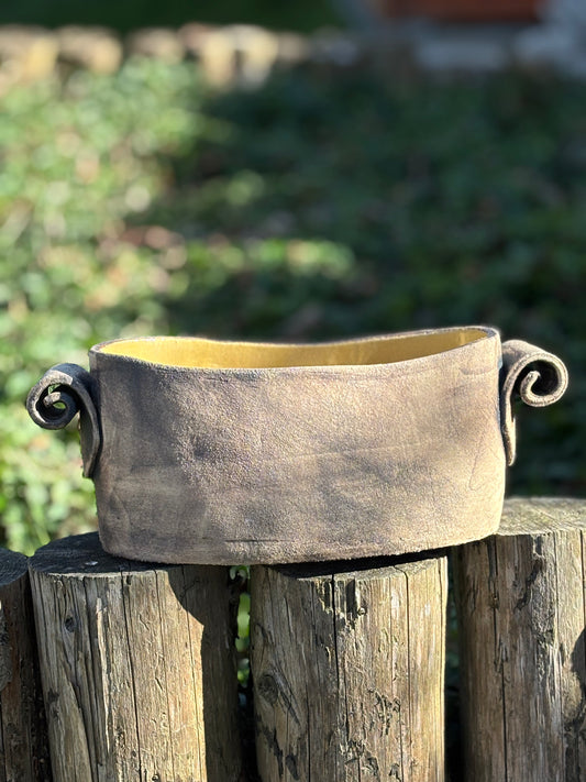Yellow Flower Pot with Floral Imprints