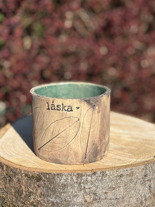 Round Small Flower Pot Dark Green - "víra, láska, naděje"